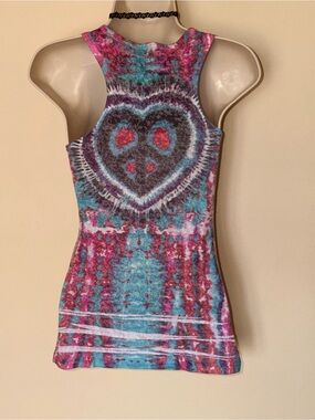 Y2K Fleurish Multicolor Tie-Dye Heart Tank Top — Pink & Turquoise